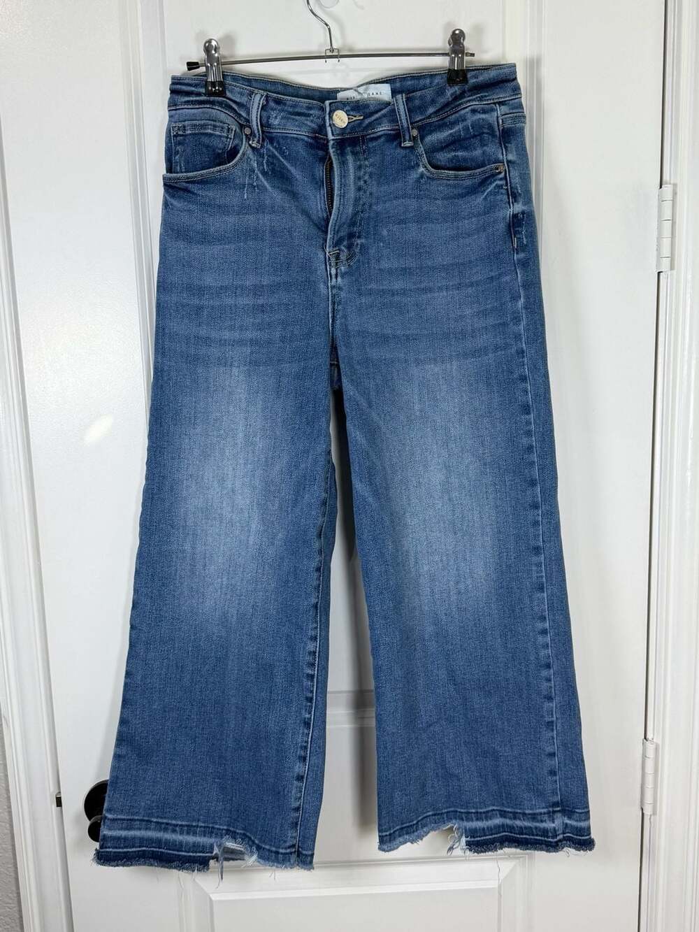 Risen Los Angeles High Rise Wide Leg Frayed Hem Jeans Style RDP5167 - Picture 1 of 6